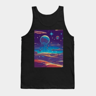 Colorful anime retro planet landscape space seamless pattern Tank Top